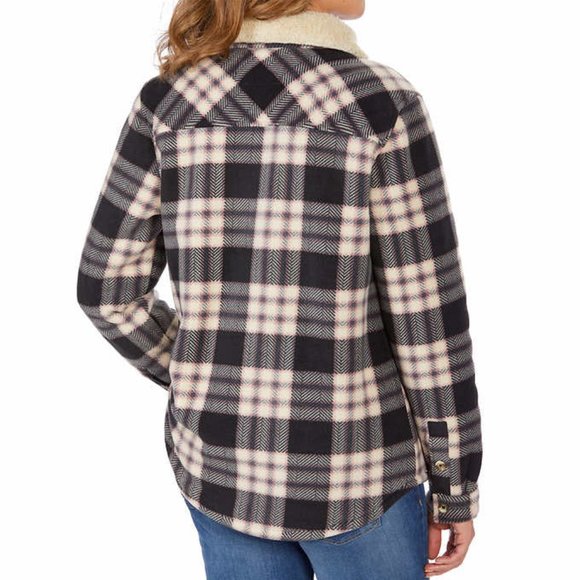 Soho Threads Ladies Plush Shirt Jacket Plaid Super Cozy--Black (Wood Rose) - Picture 2 of 8